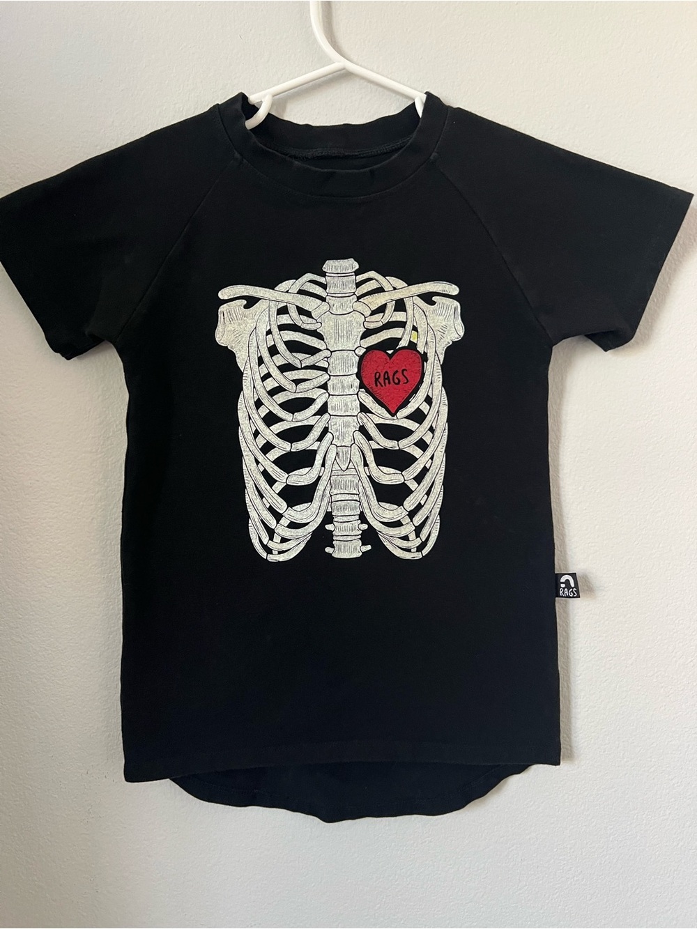 Kids Rags Black Skeleton Heart Tee
